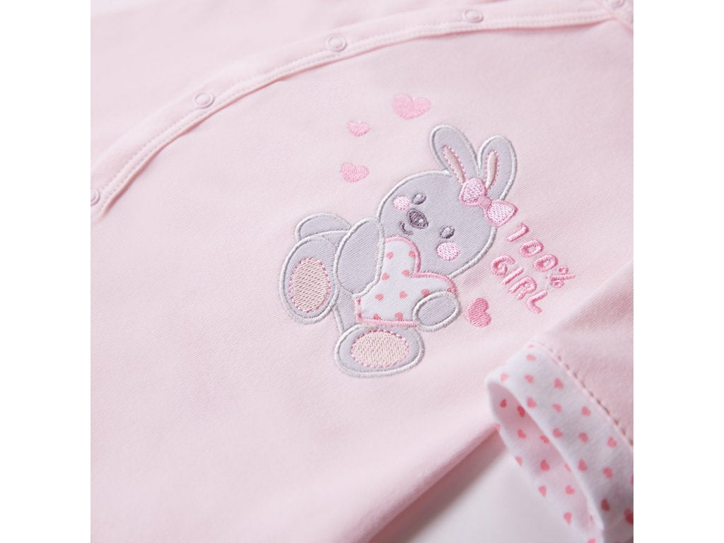 Early Baby Babygrow, Embroidered Bunny Design - Pink Sleepsuit / Babygrow EEVI 