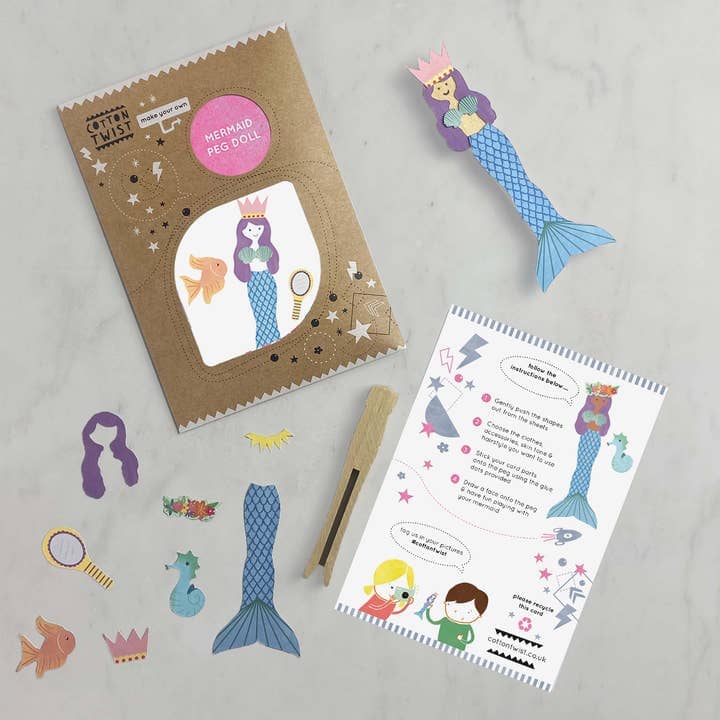 Make Your Own Mermaid Peg Doll Sibling Gifts Cotton Twist 