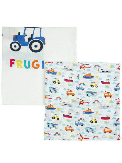 Organic Cotton Tractors, Boats & Cars Muslin 2 Pack by Frugi Muslin Frugi 