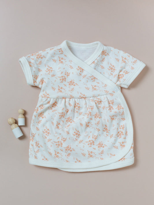 Dress, Apricot Floral, Premium 100% Organic Cotton Dress Tiny & Small 