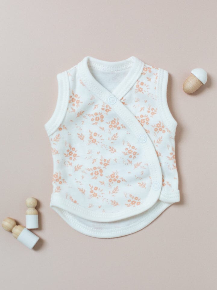 2 Pack Incubator Vest Set, Apple & Apricot Floral, Organic Cotton Set/Multipack Tiny & Small 