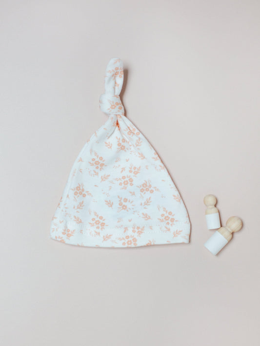 Knotted Hat, Apricot Floral, Premium 100% Organic Cotton Hat Tiny & Small 