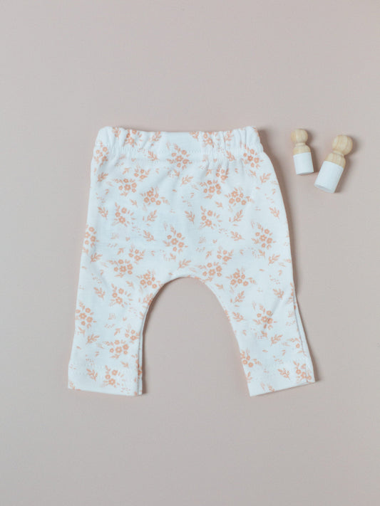 Apricot Floral Leggings, Premium 100% Organic Cotton Trousers / Leggings Tiny & Small 