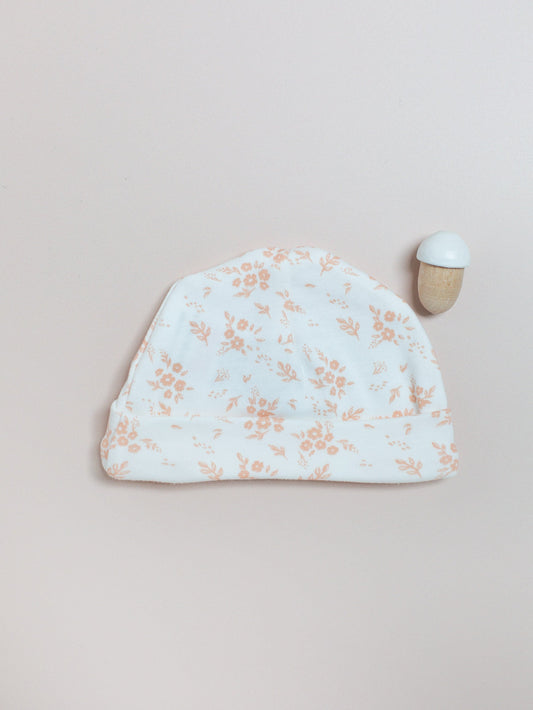 Premature Baby Hat, Apricot Floral, Premium 100% Organic Cotton Hat Tiny & Small 