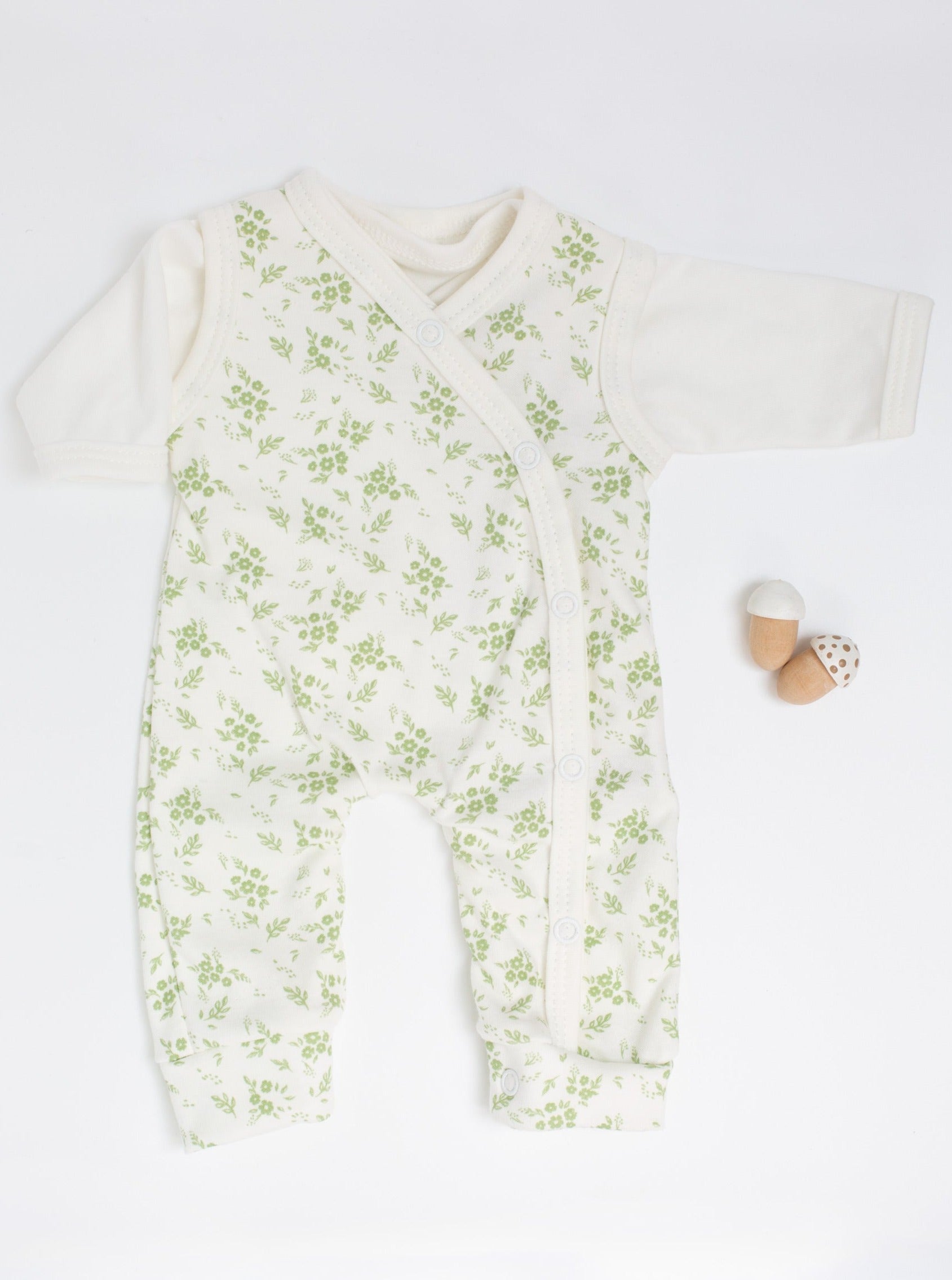 Dungaree & Top Set, Apple Floral, Premium 100% Organic Cotton Dungaree Tiny & Small 