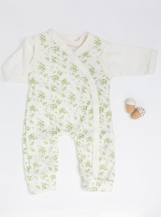 Dungaree & Top Set, Apple Floral, Premium 100% Organic Cotton Dungaree Tiny & Small 