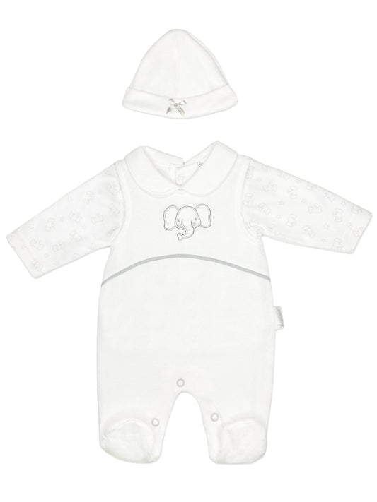 Elephant Dungaree, Long Sleeve Top & Hat - White Outift Tiny Chick 