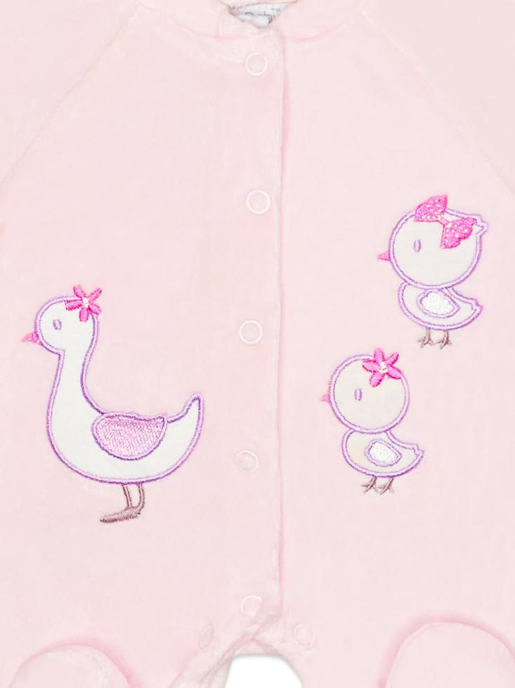 Appliqué Mother Duck & Ducklings Pink Velour Sleepsuit Sleepsuit / Babygrow Tiny Chick 