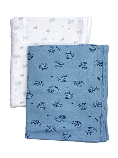 2 Pack, Organic Cotton Blankets, Raccoons / Tractors, 70 x 70 cm Blanket Pippi 