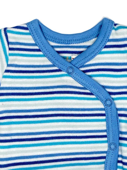 Organic Cotton Blue Bold Stripe Long Sleeve Vest Bodysuit / Vest Fixoni 