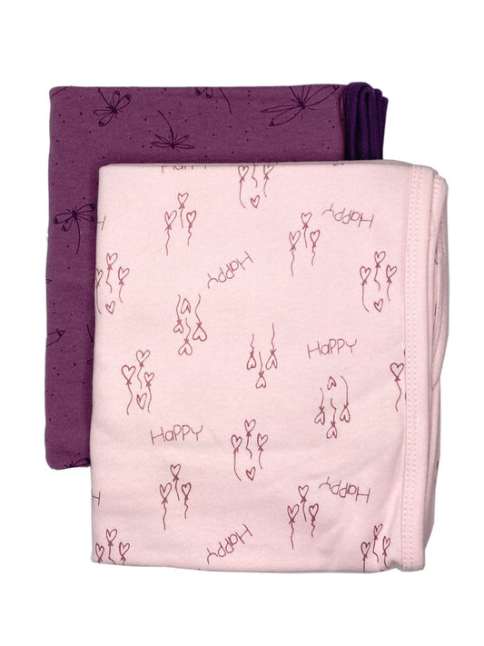 2 Pack, Organic Cotton Blankets, Pink Happy / Purple Dragonflies, 70 x 70 cm Blanket Pippi 