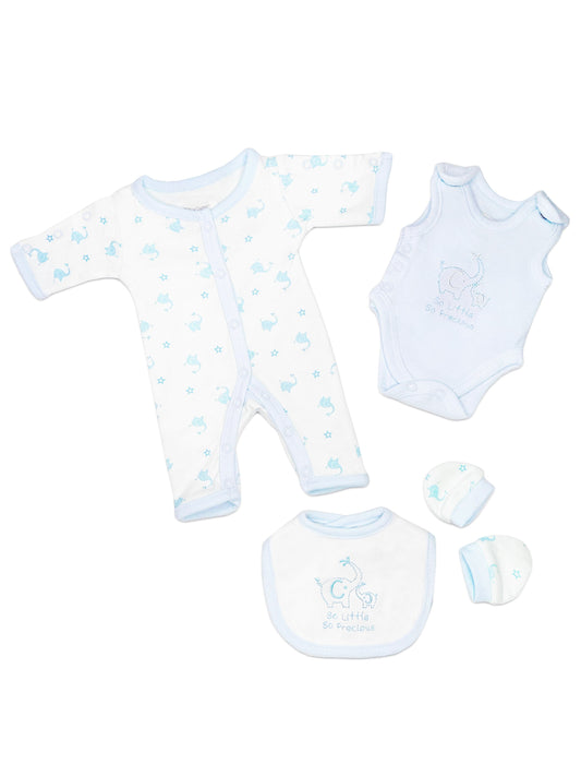 Blue Elephant 4 Piece Set - Sleepsuit, Vest, Bib & Mitts Outift Tiny Chick 