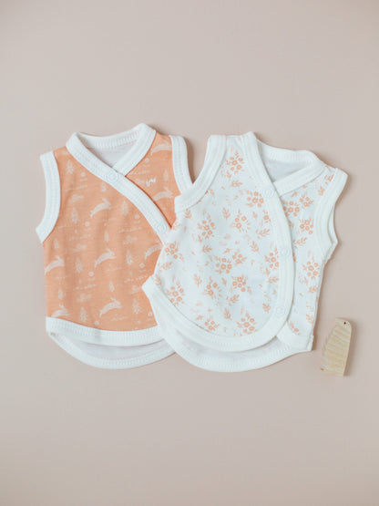 2 Pack Incubator Vest Set, Leaping Bunnies & Apricot Floral, 100% Organic Cotton Set/Multipack Tiny & Small 