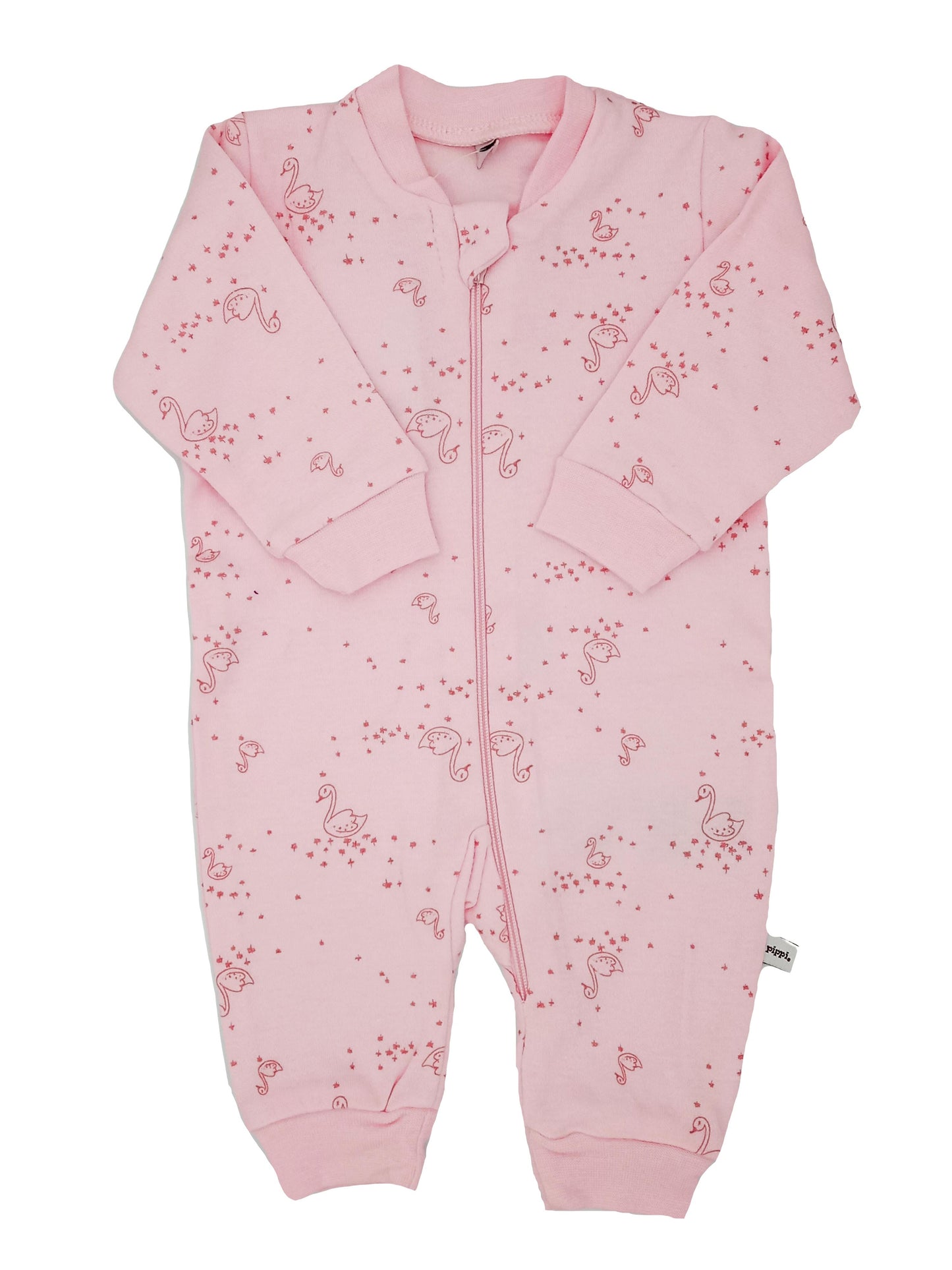 Pink Swan Print Footless Babygrow Sleepsuit / Babygrow Pippi 