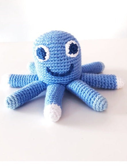 Octopus Crochet Fair Trade Rattle Toy - Cornflower Blue Toy Pebble Toys 