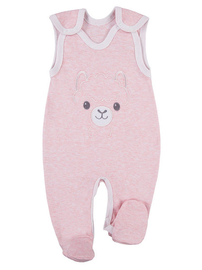 Early Baby Footed Dungarees, Cute Alpaca Design - Pink Dungaree EEVI 