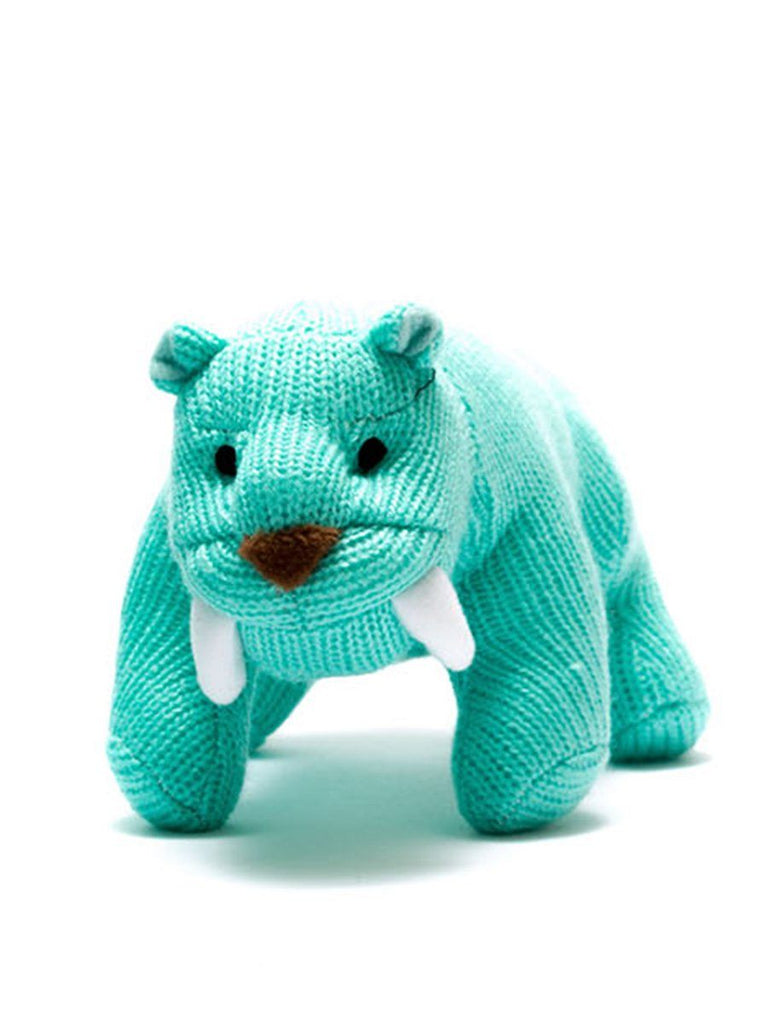 Crochet Sabre Toothed Tiger Rattle, Turquoise Toy Best Years 