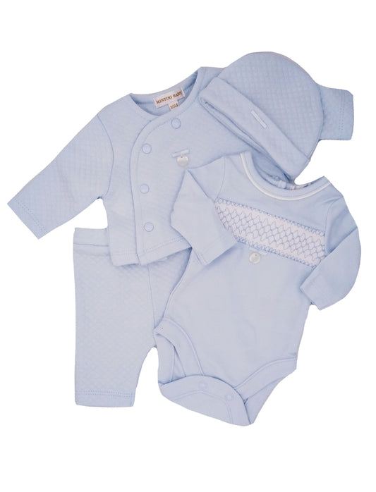 Blue Waffle Tiny Baby - Four Piece Set Outfit Mintini Baby 