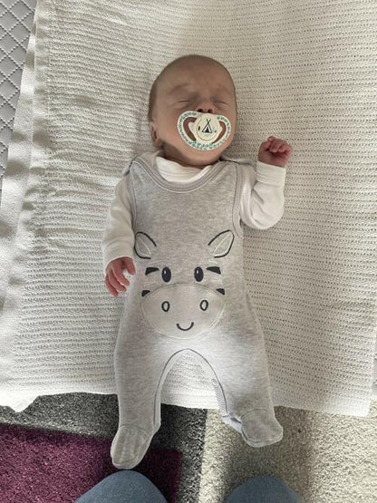 Early Baby Footed Dungarees, Cute Zebra Design - Grey Dungaree EEVI 