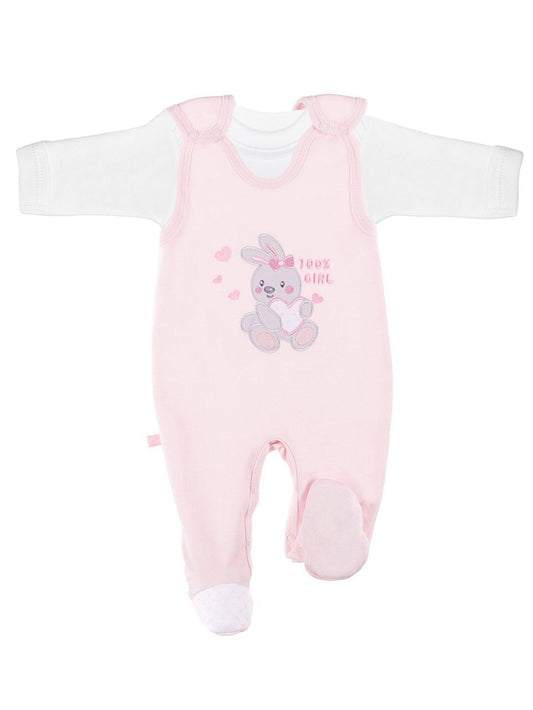 Early Baby Top & Bunny Footed Dungarees Set - Pink Dungaree EEVI 