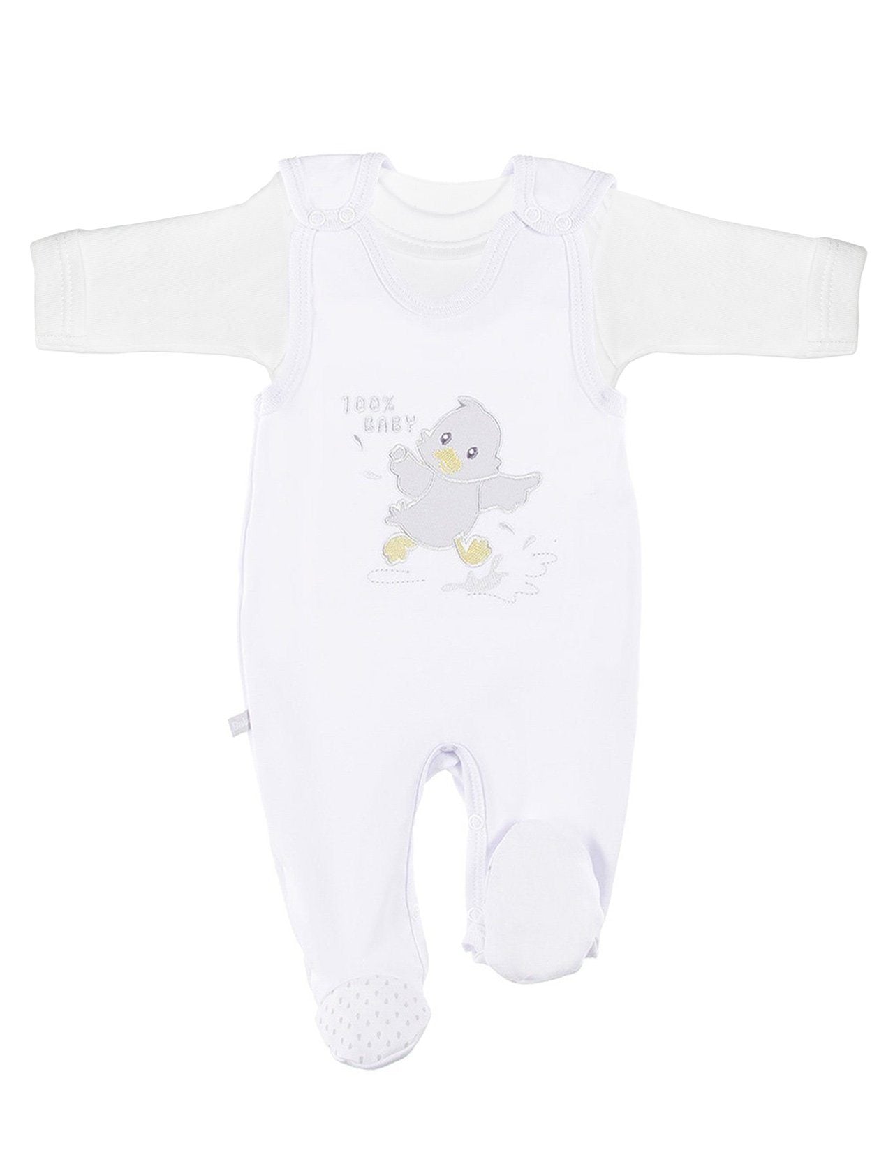 Early Baby Top & Chick Footed Dungarees Set - White Dungaree EEVI 