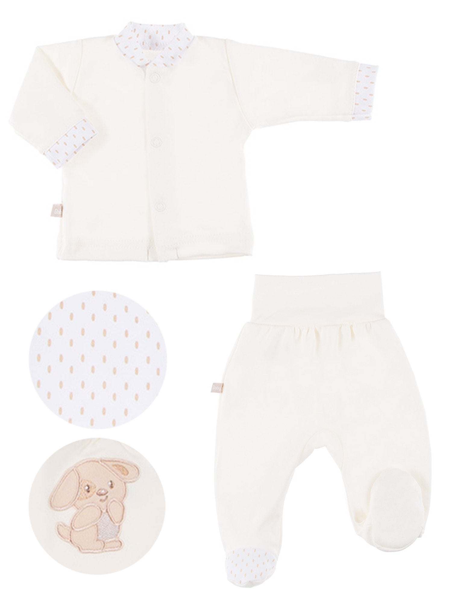 Embroidered Puppy Trousers & Top Set - Cream Top & Trousers EEVI 