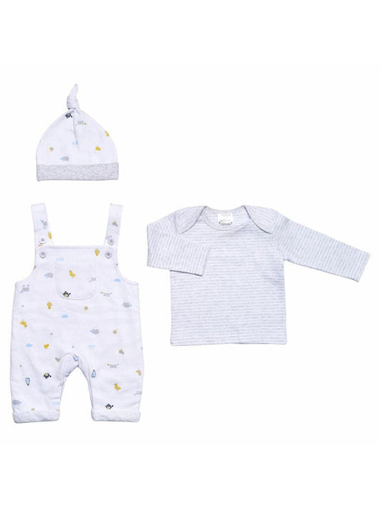 Farmyard 3 Piece Gift Set - White/Grey : Dungarees, Top & Hat Outfit Just too Cute 