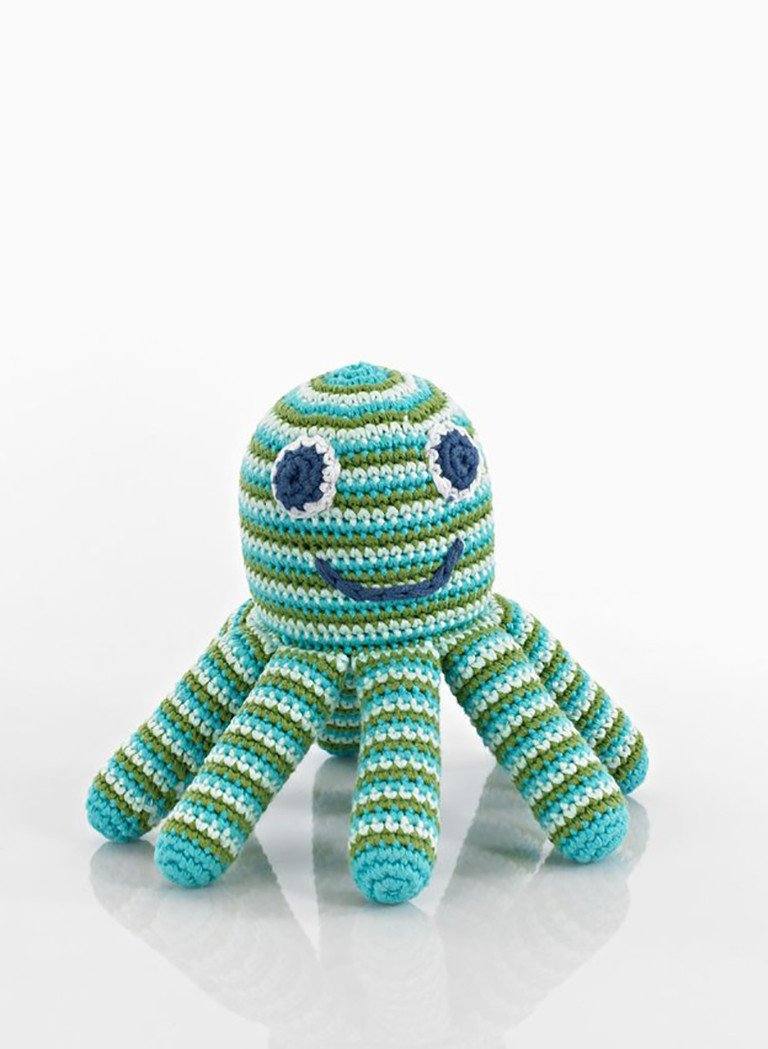 Octopus Crochet Fair Trade Rattle Toy - Green Stripe Toy Pebble Toys 