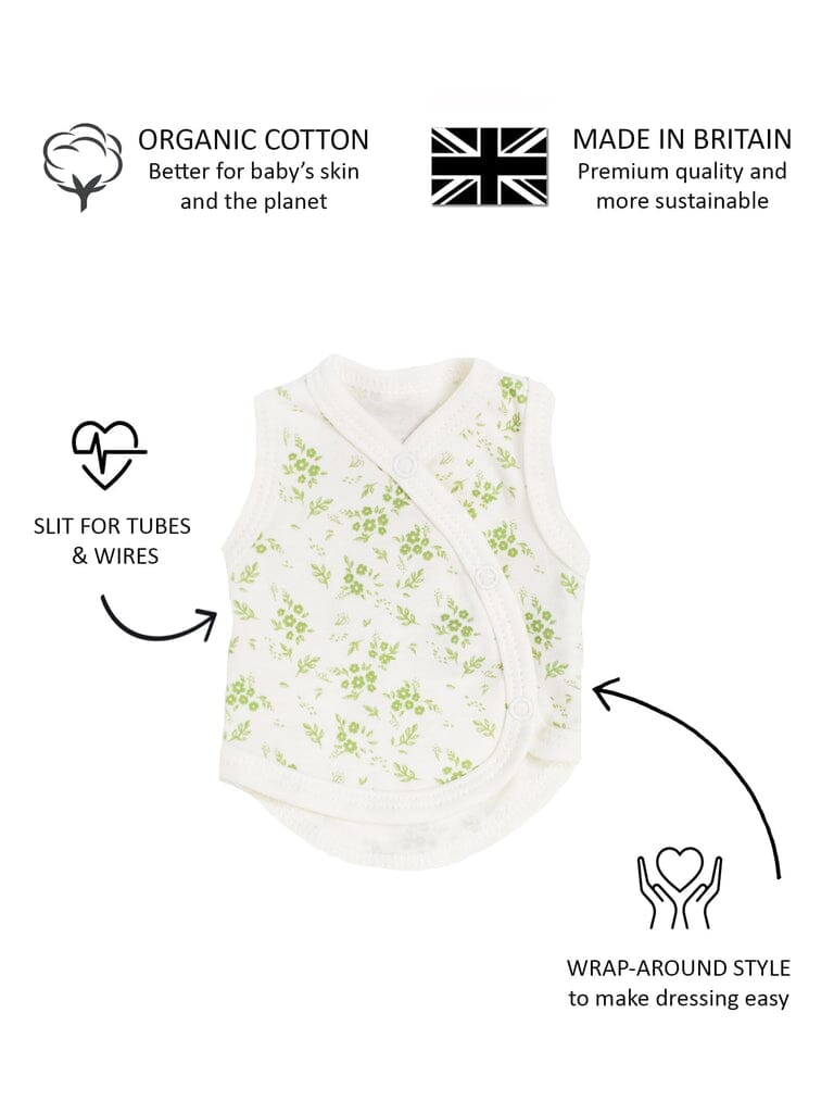 2 Pack Incubator Vest Set, Apple & Apricot Floral, Organic Cotton Set/Multipack Tiny & Small 