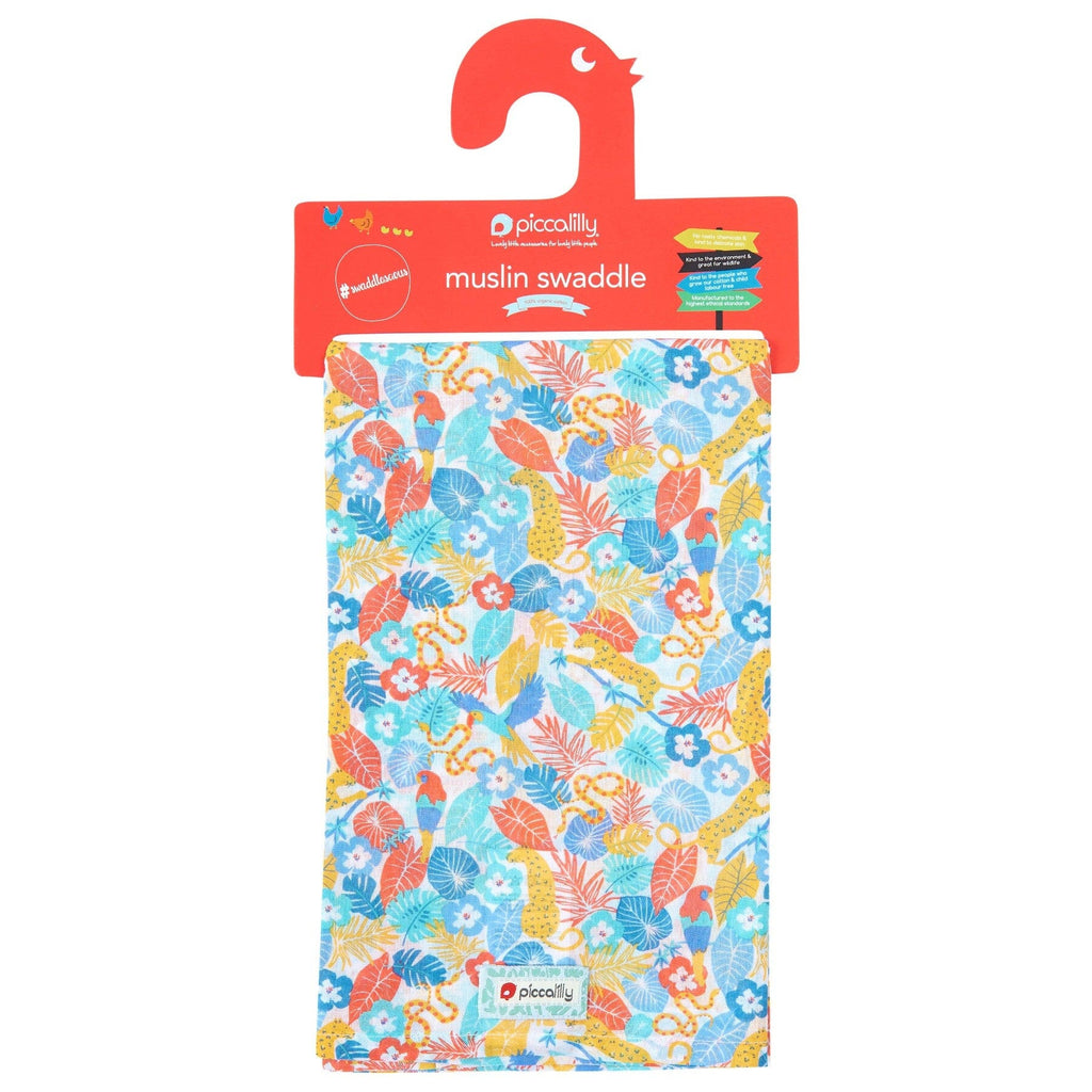 Piccalilly Muslin Swaddle - Colourful Jungle Swaddle Blanket Piccalilly 