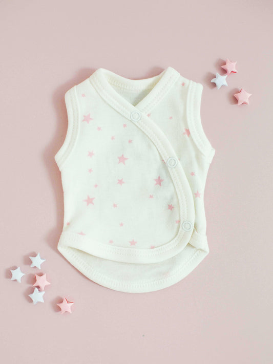 Incubator Vest, Pink Stars, Premium 100% Organic Cotton Bodysuit / Vest Tiny & Small 