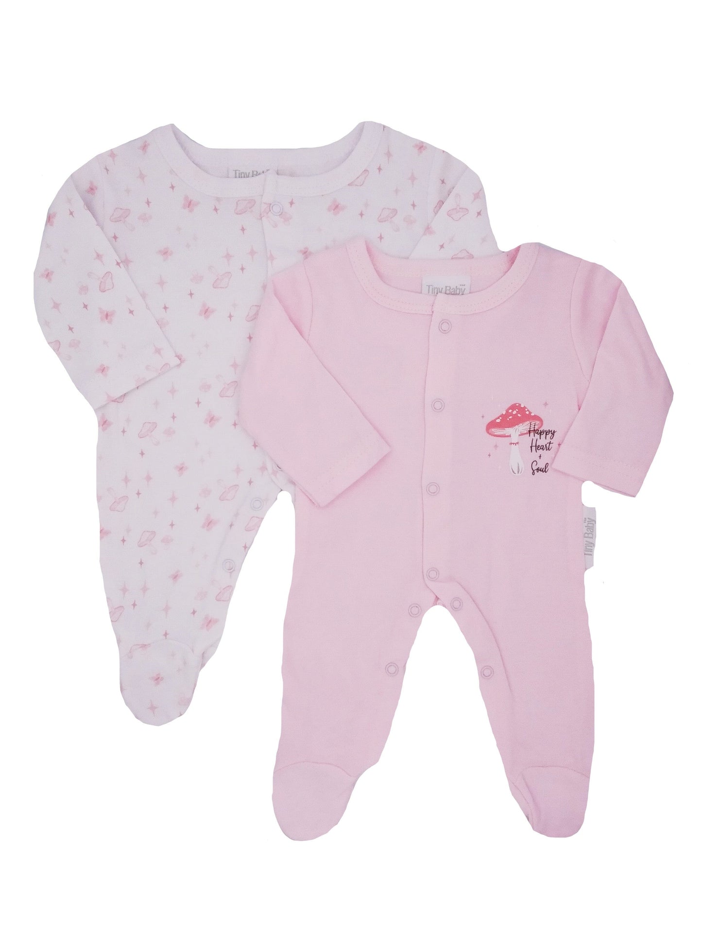 2 Pack Toadstool Sleepsuits - Pink Sleepsuit / Babygrow Tiny Baby 