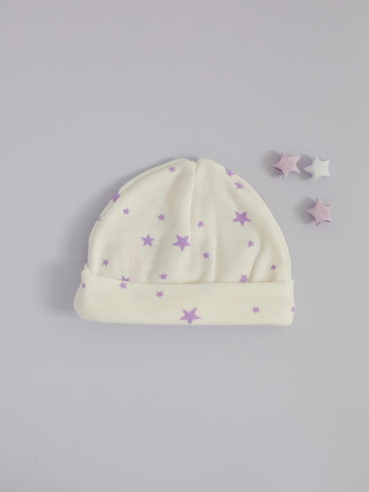 Round Premature Baby Hat, Purple Stars, Premium 100% Organic Cotton Hat Tiny & Small 