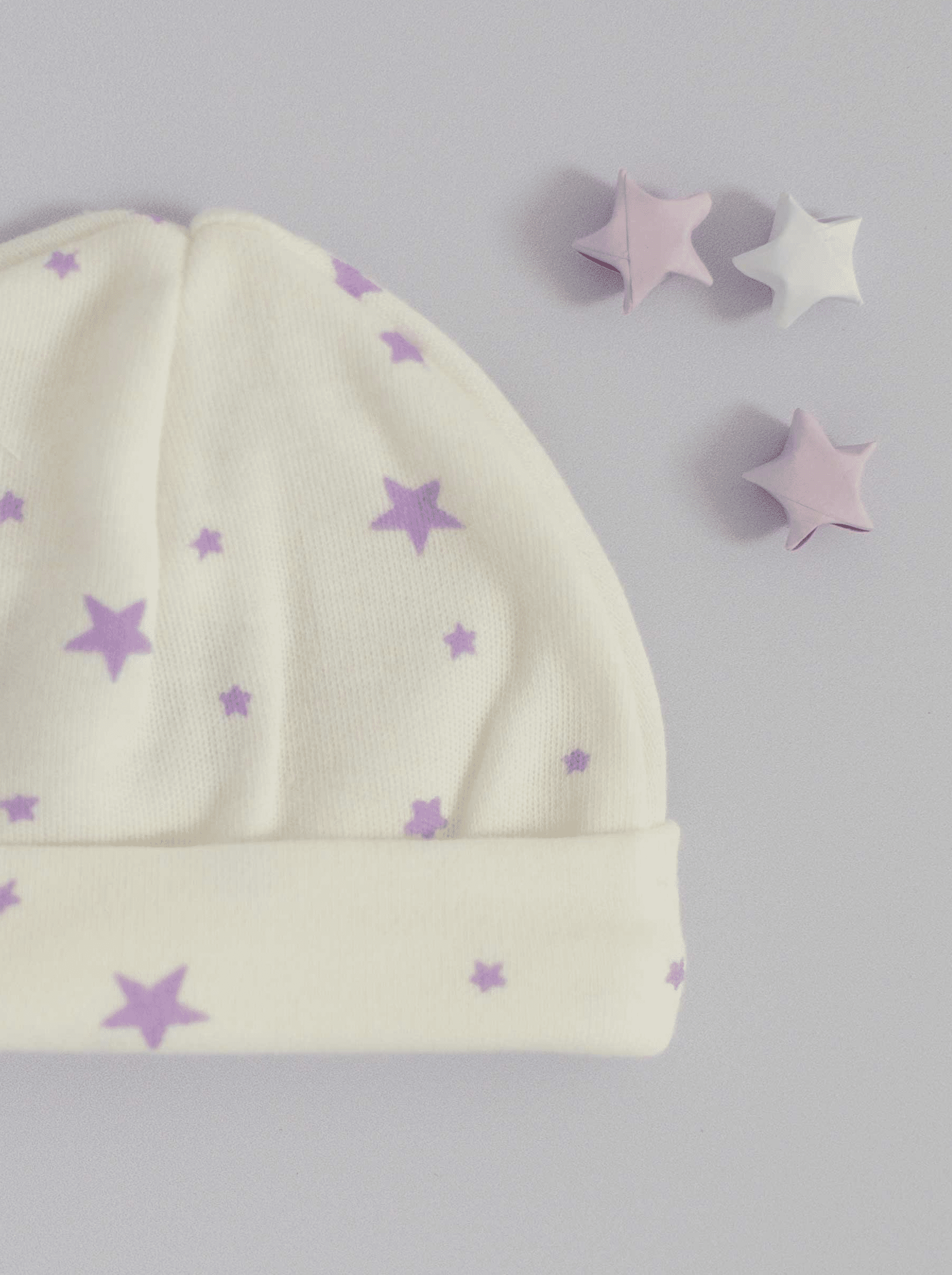 Round Premature Baby Hat, Purple Stars, Premium 100% Organic Cotton Hat Tiny & Small 