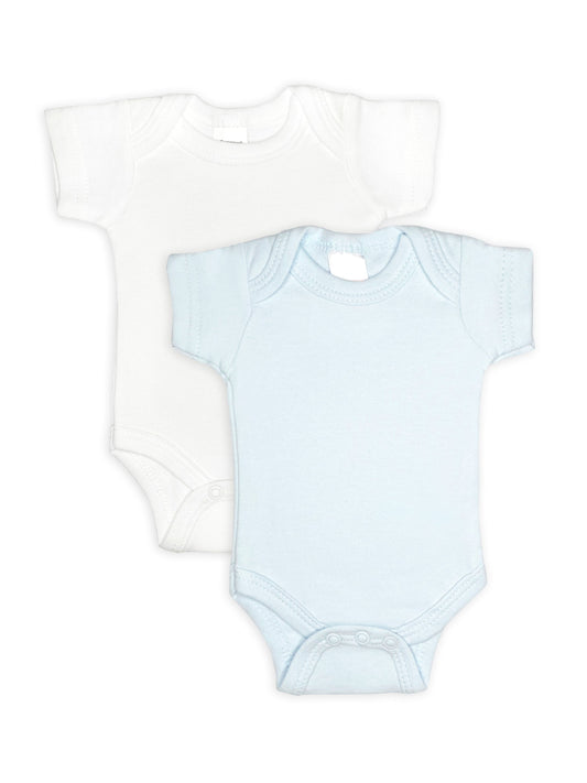 2 Pack - 100% Cotton Blue & White Short Sleeved Bodysuits Bodysuit / Vest Soft Touch 