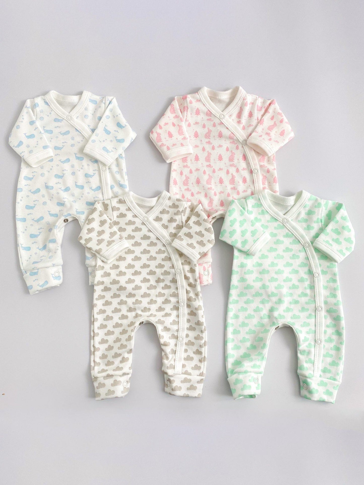 Sleepsuit, Mint Cloud, Premium 100% Organic Cotton Sleepsuit / Babygrow Tiny & Small 