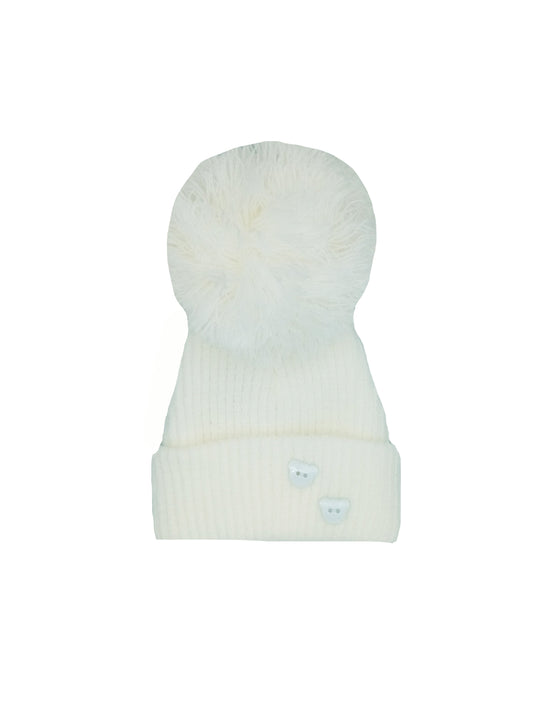 White Knitted Pom Pom Hat Hat Little Mouse Baby Clothing and Gifts Ltd 